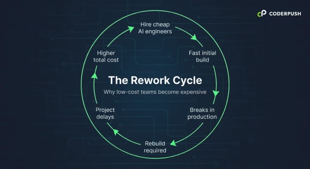 Rework and rebuild cycles caused by low-cost AI engineering