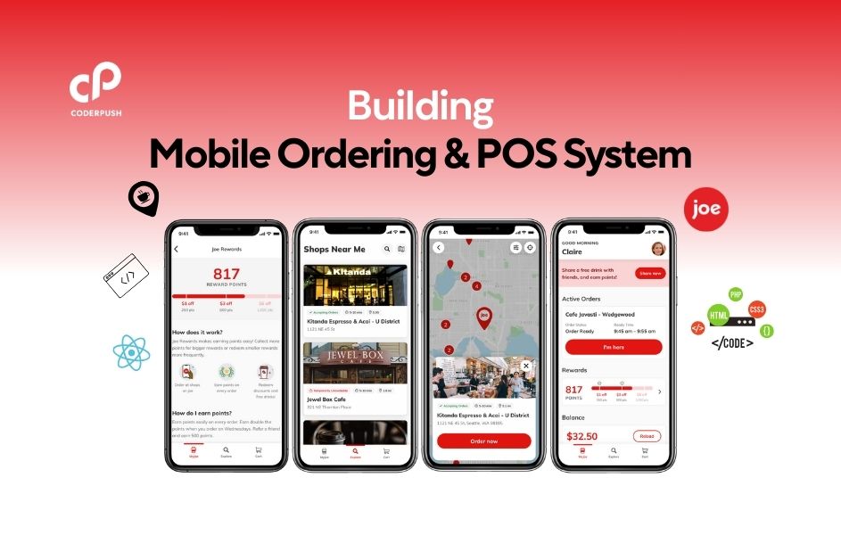 Mobile ordering app interface developed by CoderPush for Joe Coffee